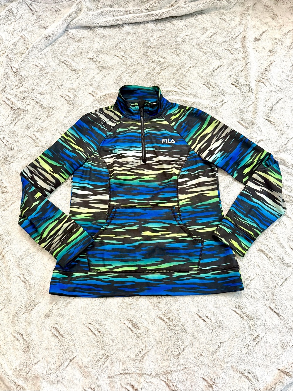 FILA Multicolor Blue, Green & Black Quarter-Zip Pullover